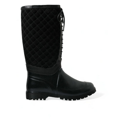 Dolce & Gabbana Black Chioggia Rubber Suede Rain Boots Shoes