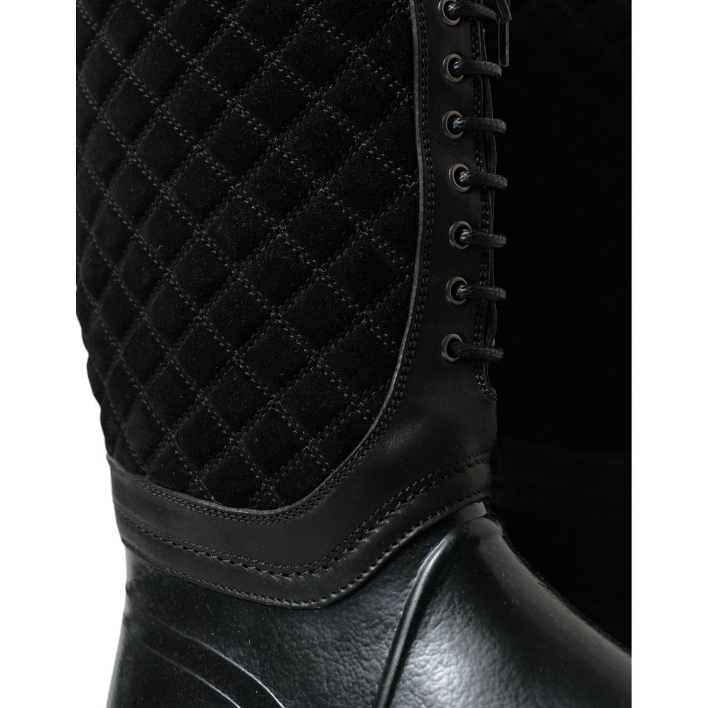 Dolce & Gabbana Black Chioggia Rubber Suede Rain Boots Shoes