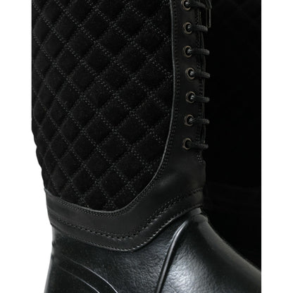 Dolce & Gabbana Black Chioggia Rubber Suede Rain Boots Shoes