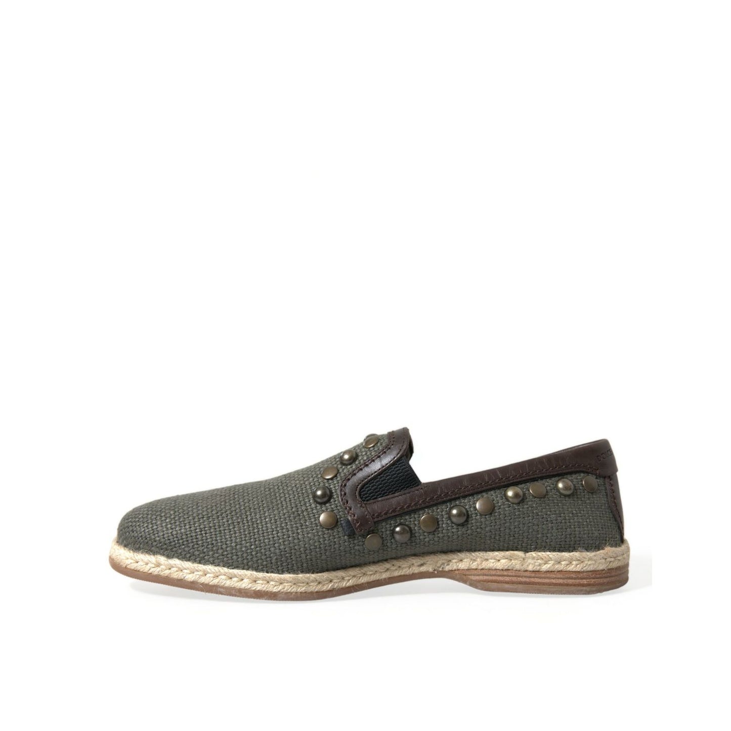 Dolce & Gabbana Gray Linen Leather Studded Loafers Shoes