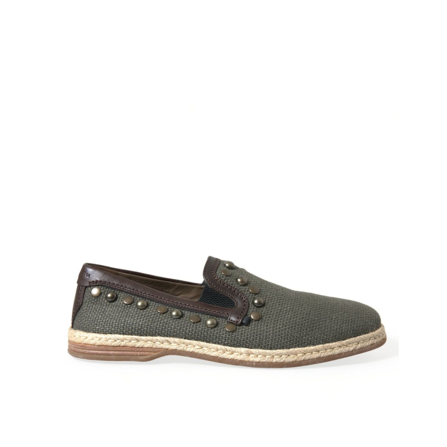 Dolce & Gabbana Gray Linen Leather Studded Loafers Shoes