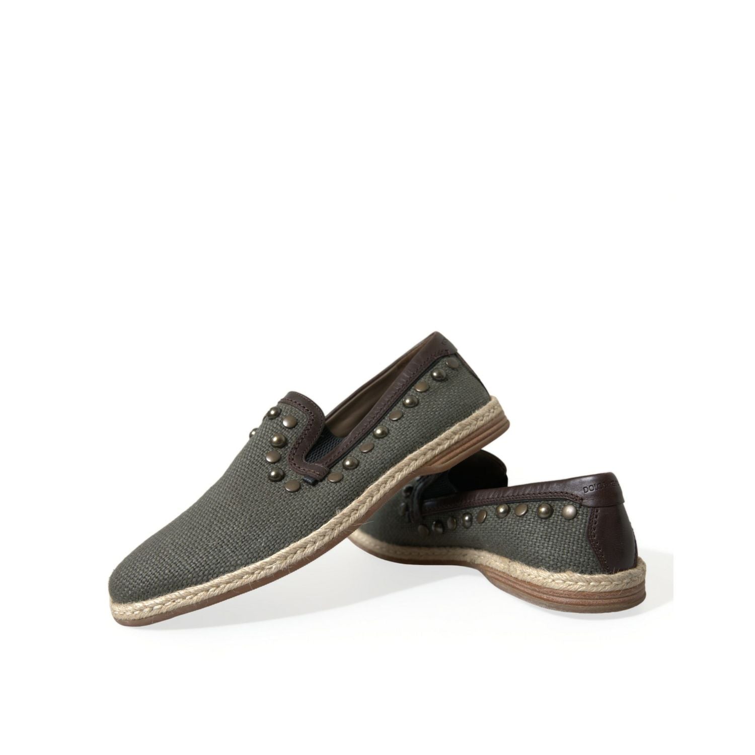 Dolce & Gabbana Gray Linen Leather Studded Loafers Shoes