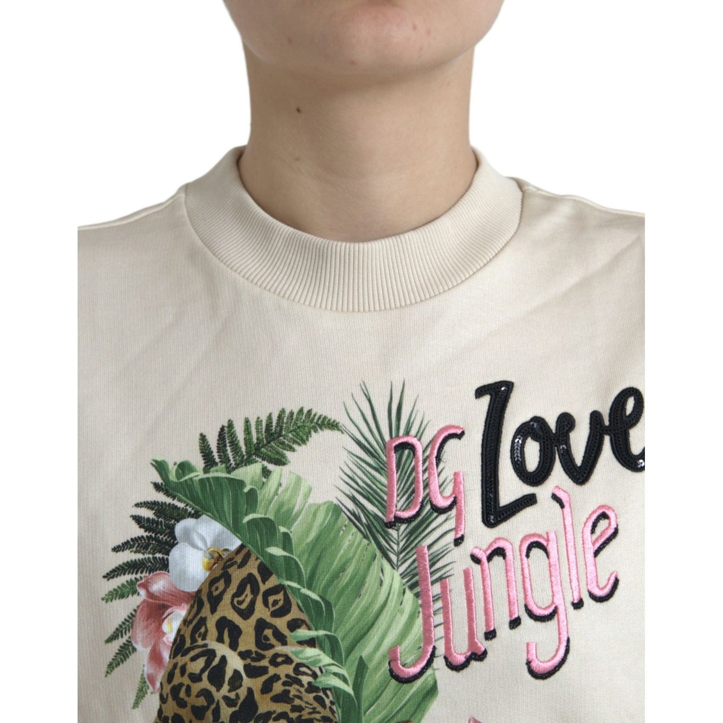 Dolce & Gabbana Beige Jungle Printed Cotton Pullover Sweater