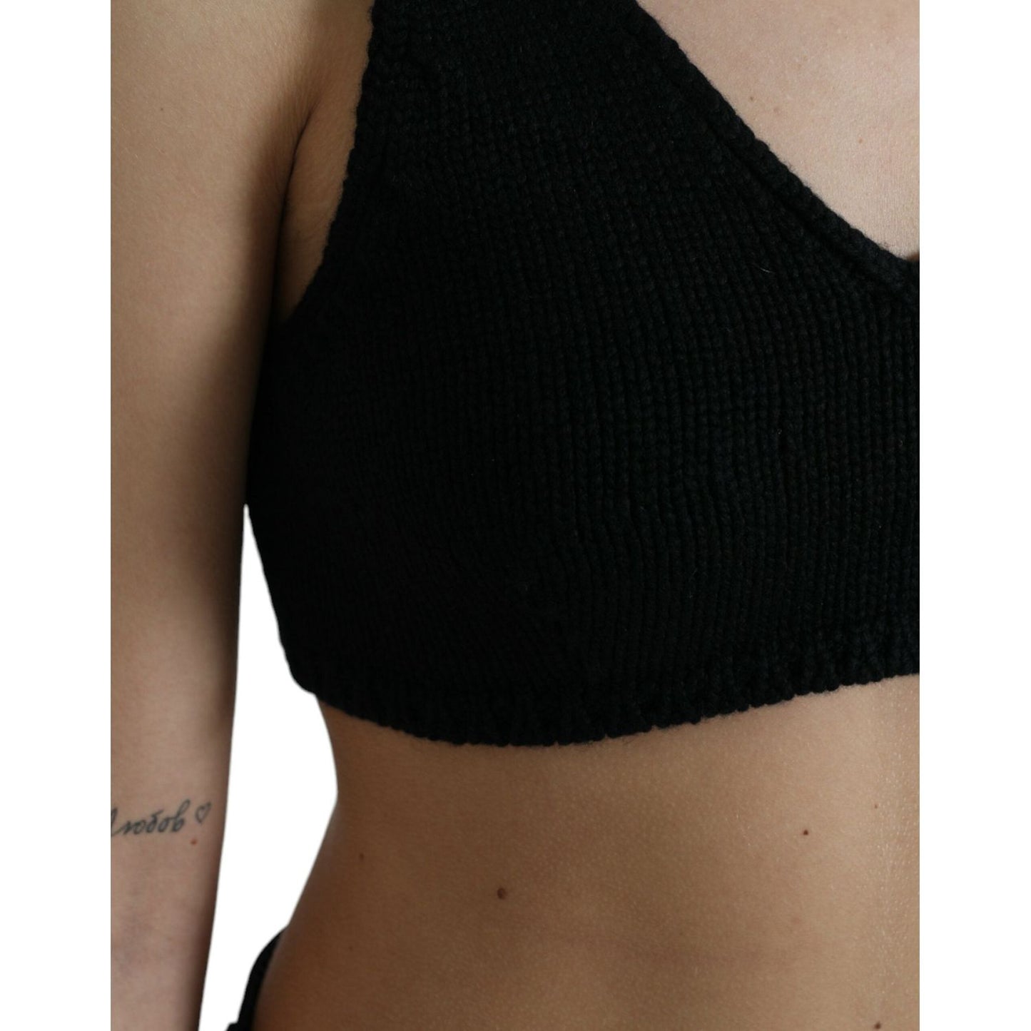 Dolce & Gabbana Elegant Black Cashmere Bustier Crop Top Dolce & Gabbana