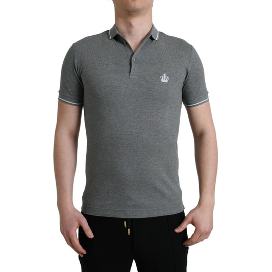 Dolce & Gabbana Gray Collared Short Sleeve Crown T-shirt