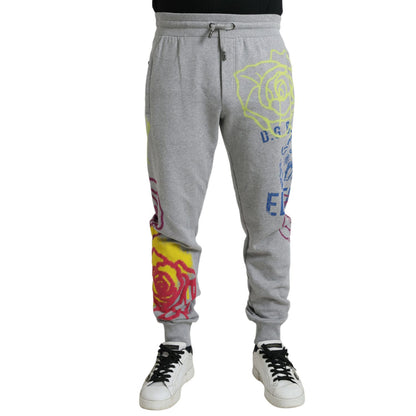 Dolce & Gabbana Gray Cotton Graffiti Sweatpants Jogger Pants
