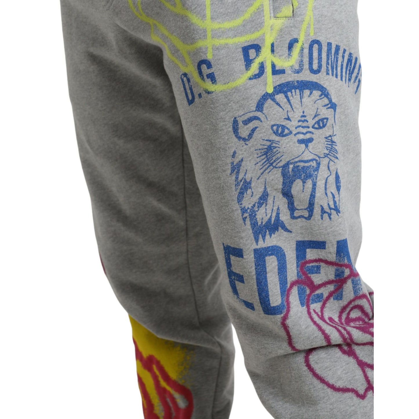 Dolce & Gabbana Gray Cotton Graffiti Sweatpants Jogger Pants