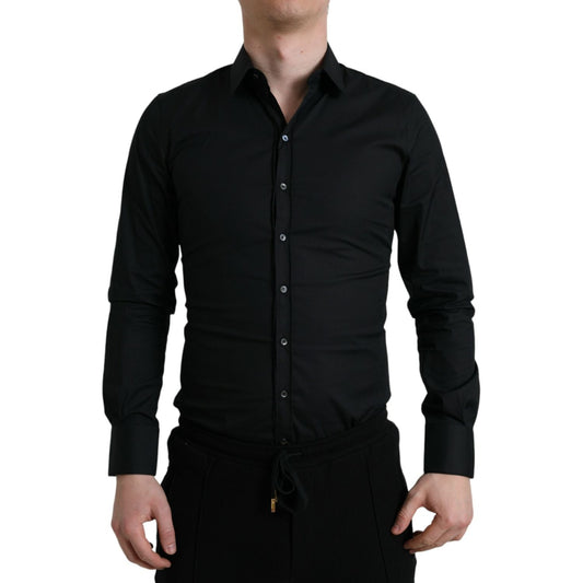 Dolce & Gabbana Black Cotton Stretch Slim Formal Dress Shirt 1728,67345645728,Black,Clothing,Dolce & Gabbana,Dress Shirts - Shirts - Clothing,IT38 | XS,Material: 70% Cotton 23% Nylon 7% Elastane,Men,Men - Clothing,New with tags,Shirts - Clothing,Shirts -