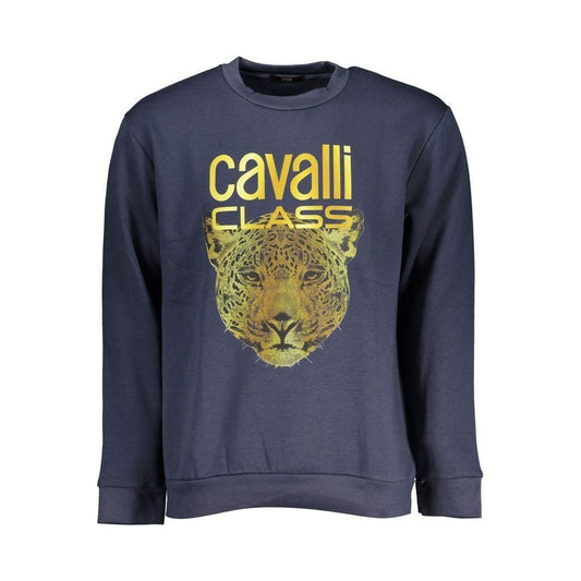 Cavalli Class Elegant Crew Neck Fleece Sweatshirt in Blue Cavalli Class