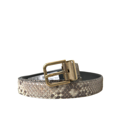 Dolce & Gabbana Brown Python Leather Gold Metal Buckle Belt