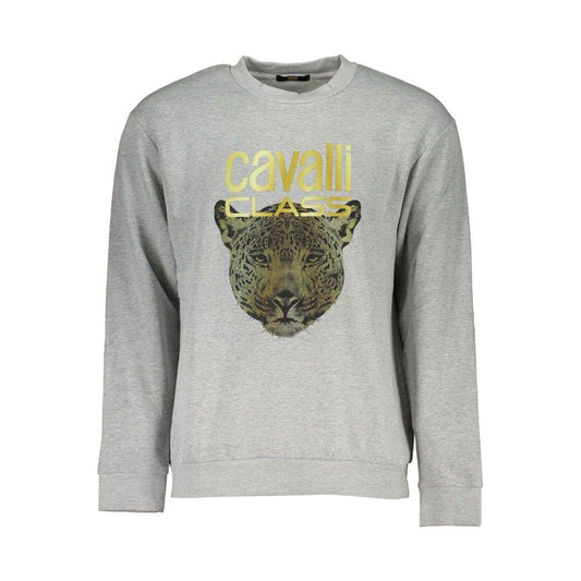 Cavalli Class Elegant Gray Crew Neck Designer Sweatshirt Cavalli Class