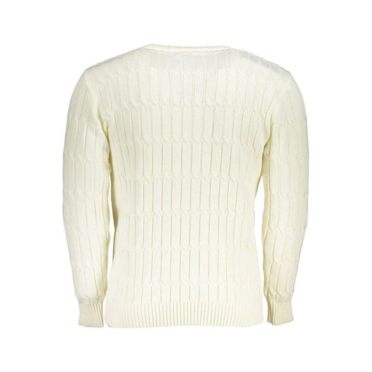 U.S. Grand Polo Elegant Twisted Crew Neck Sweater in White U.S. Grand Polo