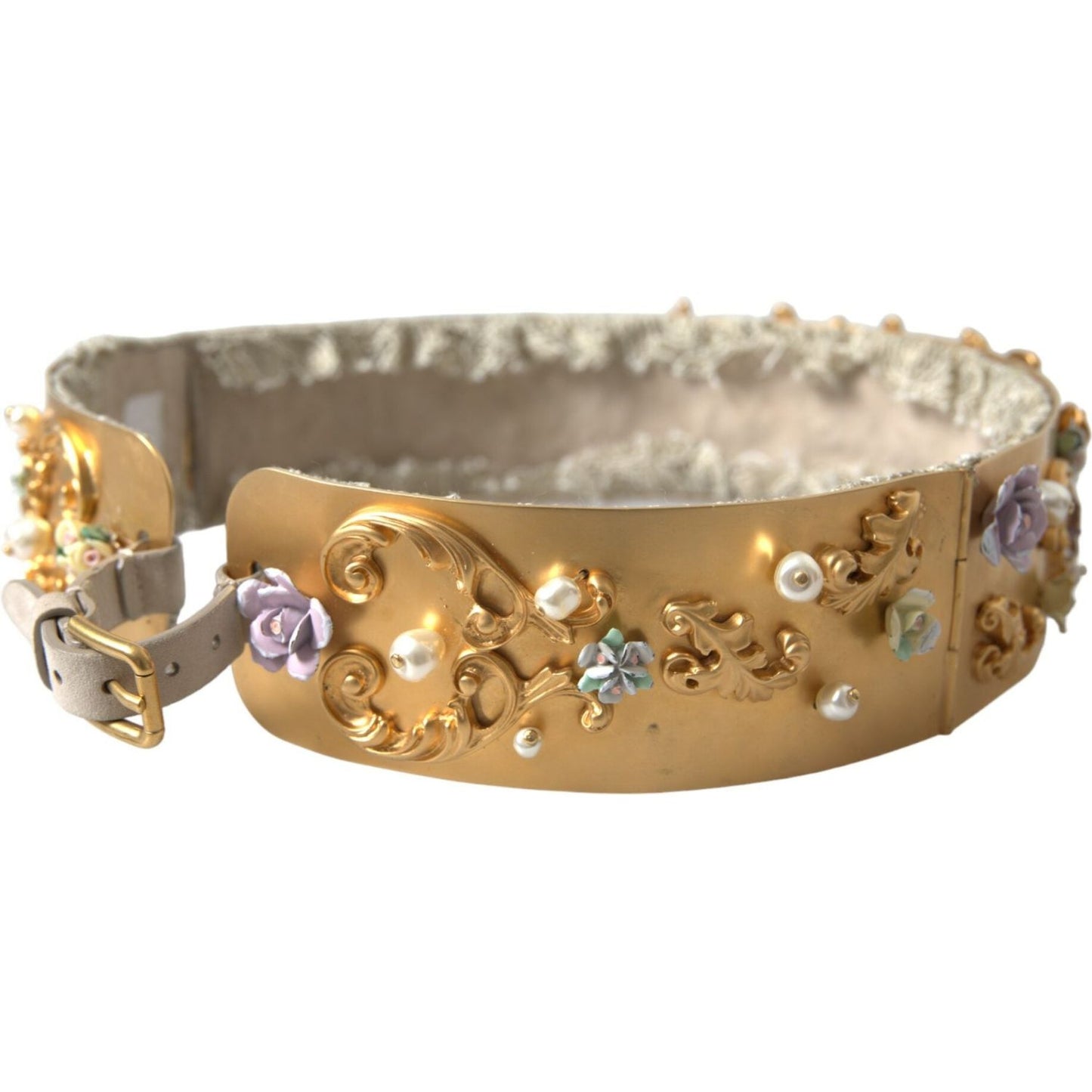 Dolce & Gabbana Elegant Gold-Tone Faux Pearl Floral Belt Dolce & Gabbana