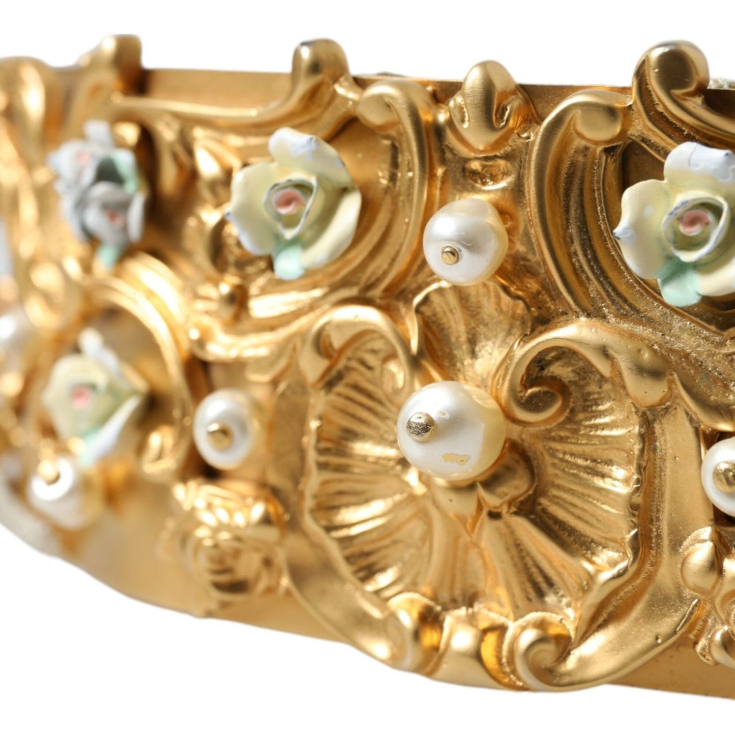 Dolce & Gabbana Elegant Gold-Tone Faux Pearl Floral Belt Dolce & Gabbana