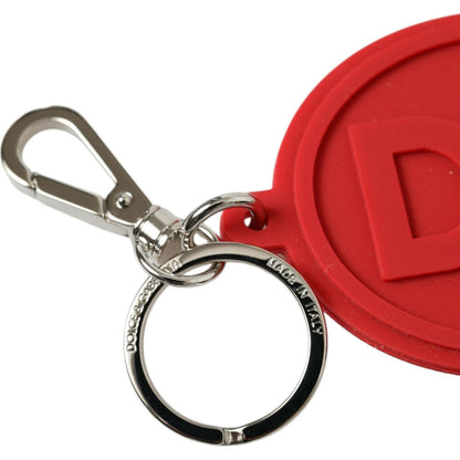 Dolce & Gabbana Red Rubber DG Logo Silver Brass Metal Keyring Keychain