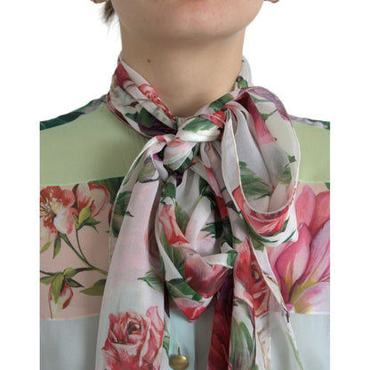 Dolce & Gabbana Multicolor Floral Patchwork Ascot Collar Top