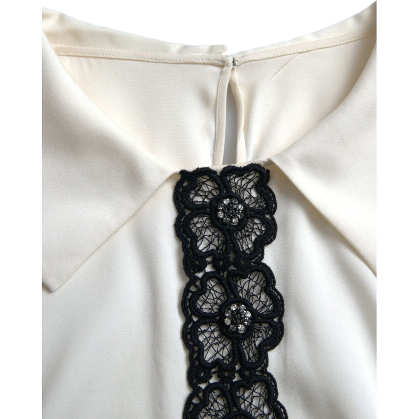 Dolce & Gabbana Elegant Off-White Lace-Trim Silk Blouse Dolce & Gabbana