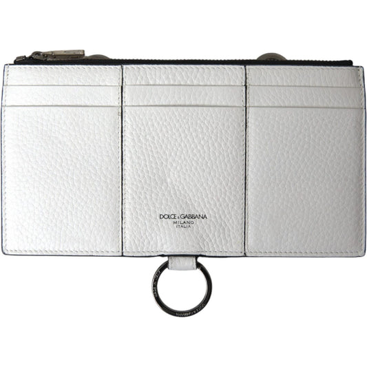 Dolce & Gabbana White Calfskin Leather Large Crossbody Card Holder Wallet