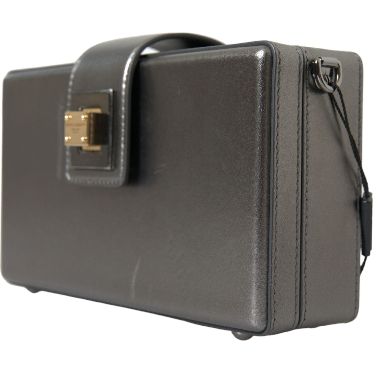 حقيبة كتف دولتشي آند غابانا من جلد العجل باللون الرمادي المعدني مع حزام سلسلة