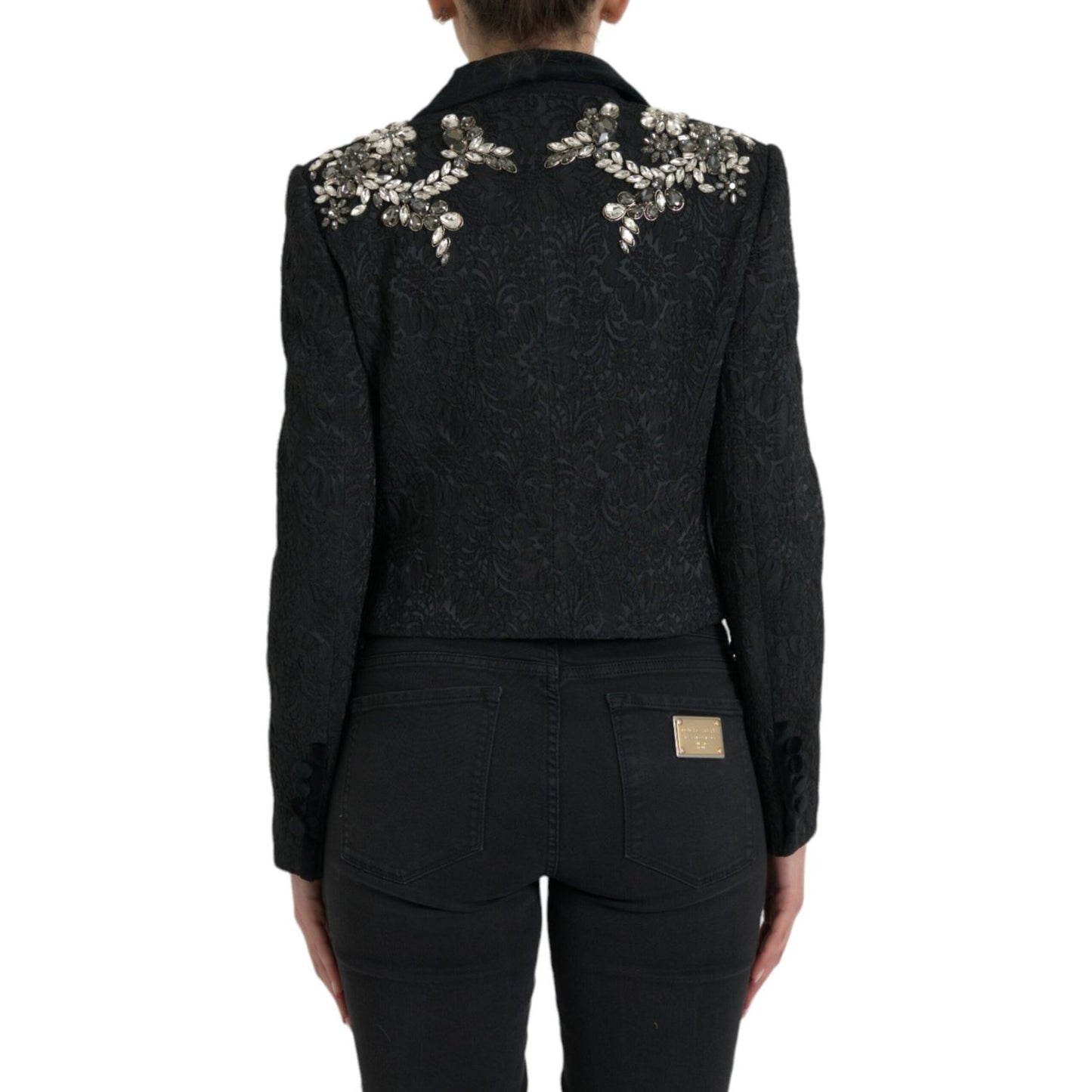 Dolce & Gabbana Elegant Embellished Black Overcoat Jacket Dolce & Gabbana