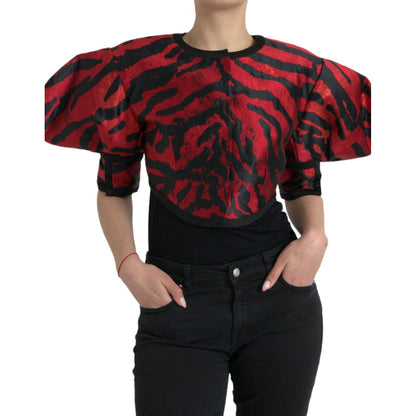 Dolce & Gabbana Black Red Patterned Cropped Coat Jacket