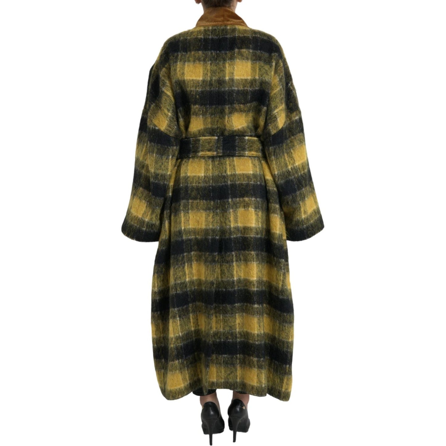 Dolce & Gabbana Chic Checkered Long Trench Coat in Sunny Yellow Dolce & Gabbana