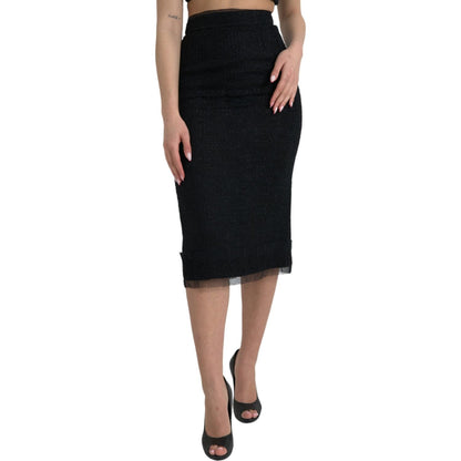 Dolce & Gabbana Black Wool High Waist Pencil Cut Midi Skirt