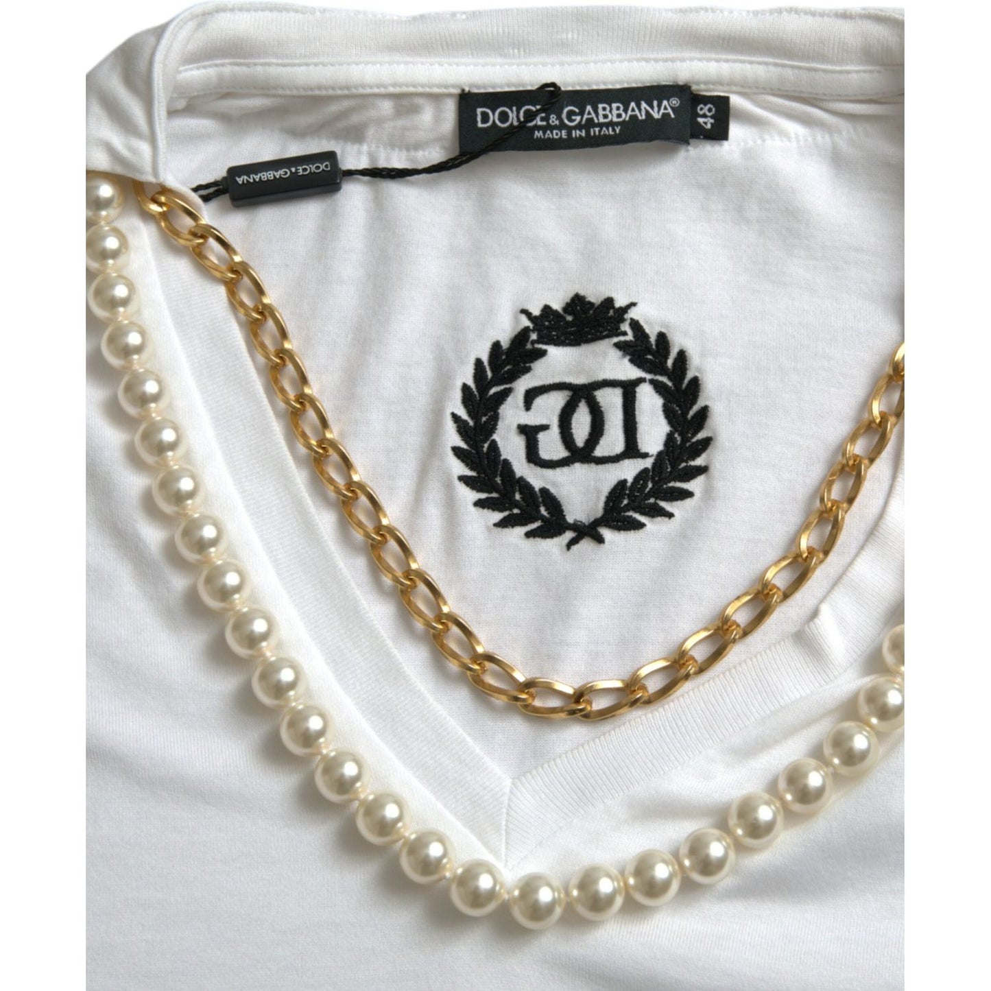 Dolce & Gabbana Elegant White Cotton Tee with Necklace Detail Dolce & Gabbana