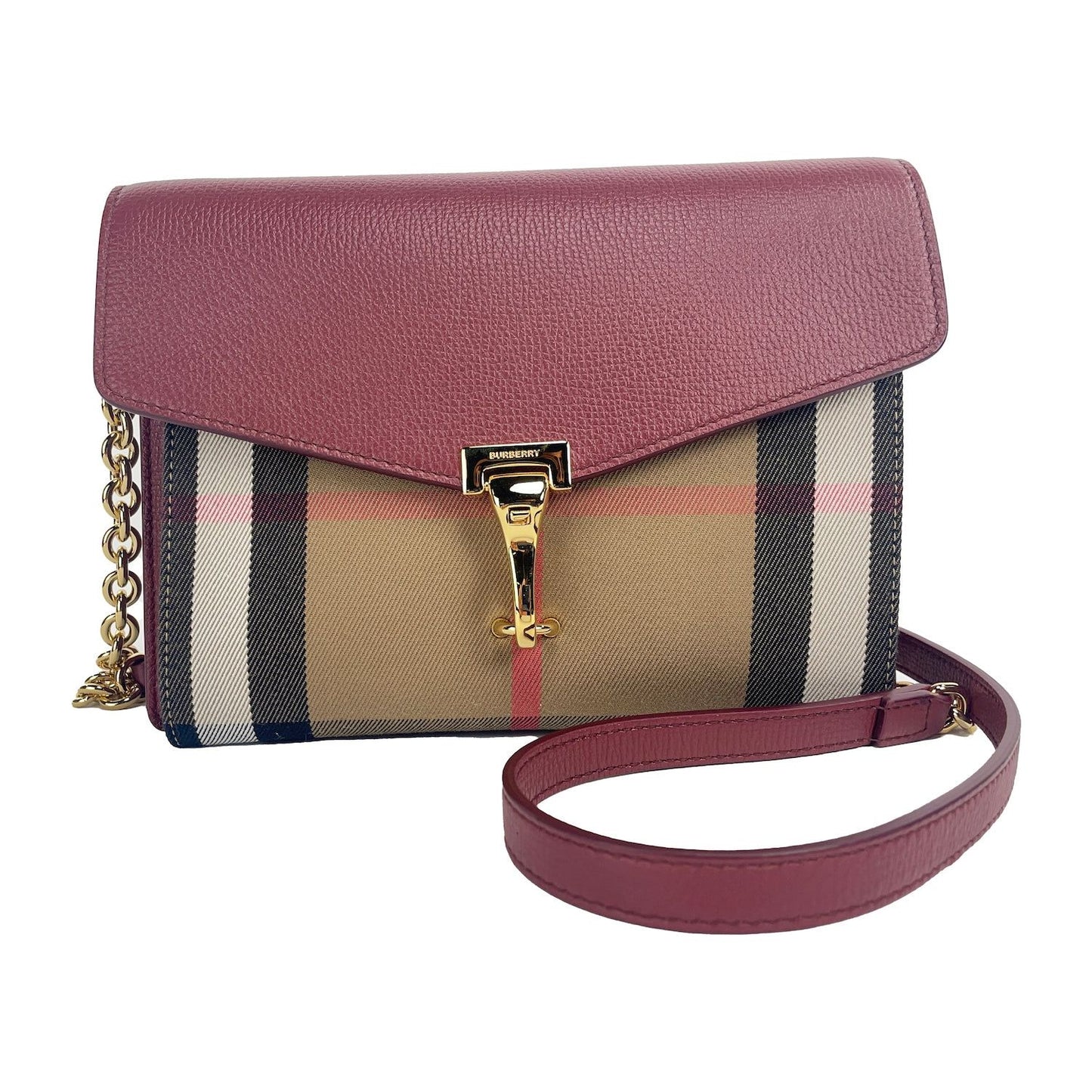 Burberry Macken Small Crimson House Check Leather Crossbody Bag Burberry