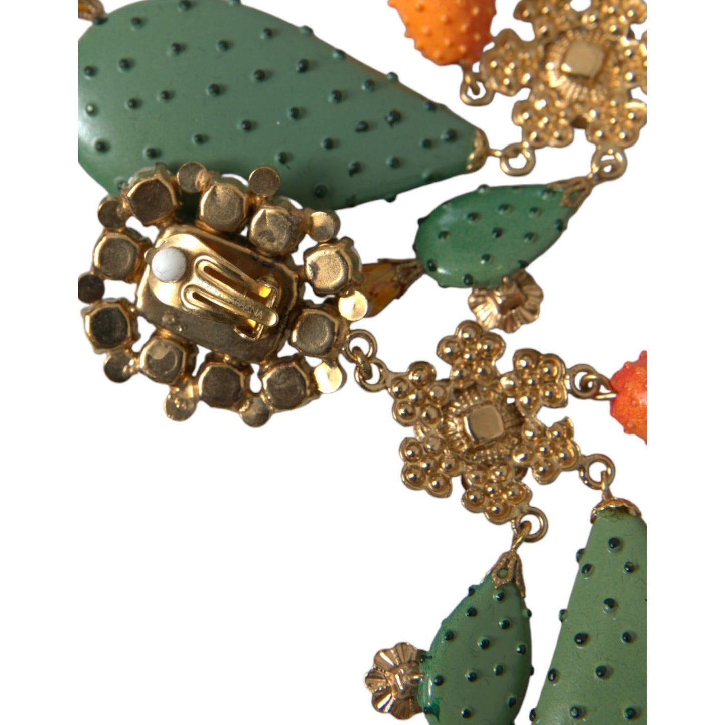 Dolce & Gabbana Green Cactus Crystal Clip On Jewelry Dangling Earrings Earrings Dolce & Gabbana