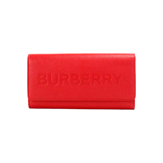 Burberry Porter Red Grained Leather Embossed Continental Clutch Flap Wallet Burberry