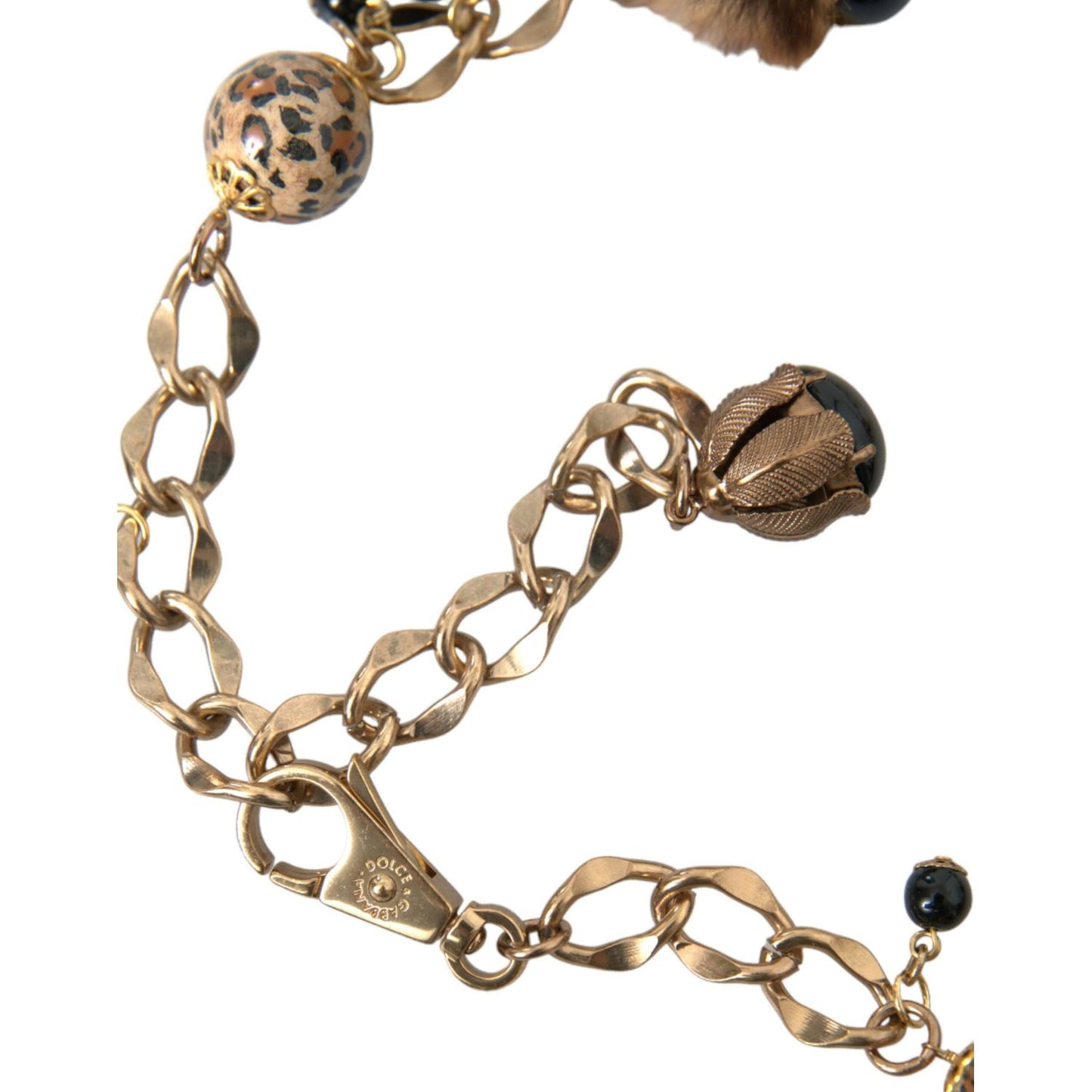 Dolce & Gabbana Gold Brass Leopard Fur Pearl Collier Chain Belt Dolce & Gabbana