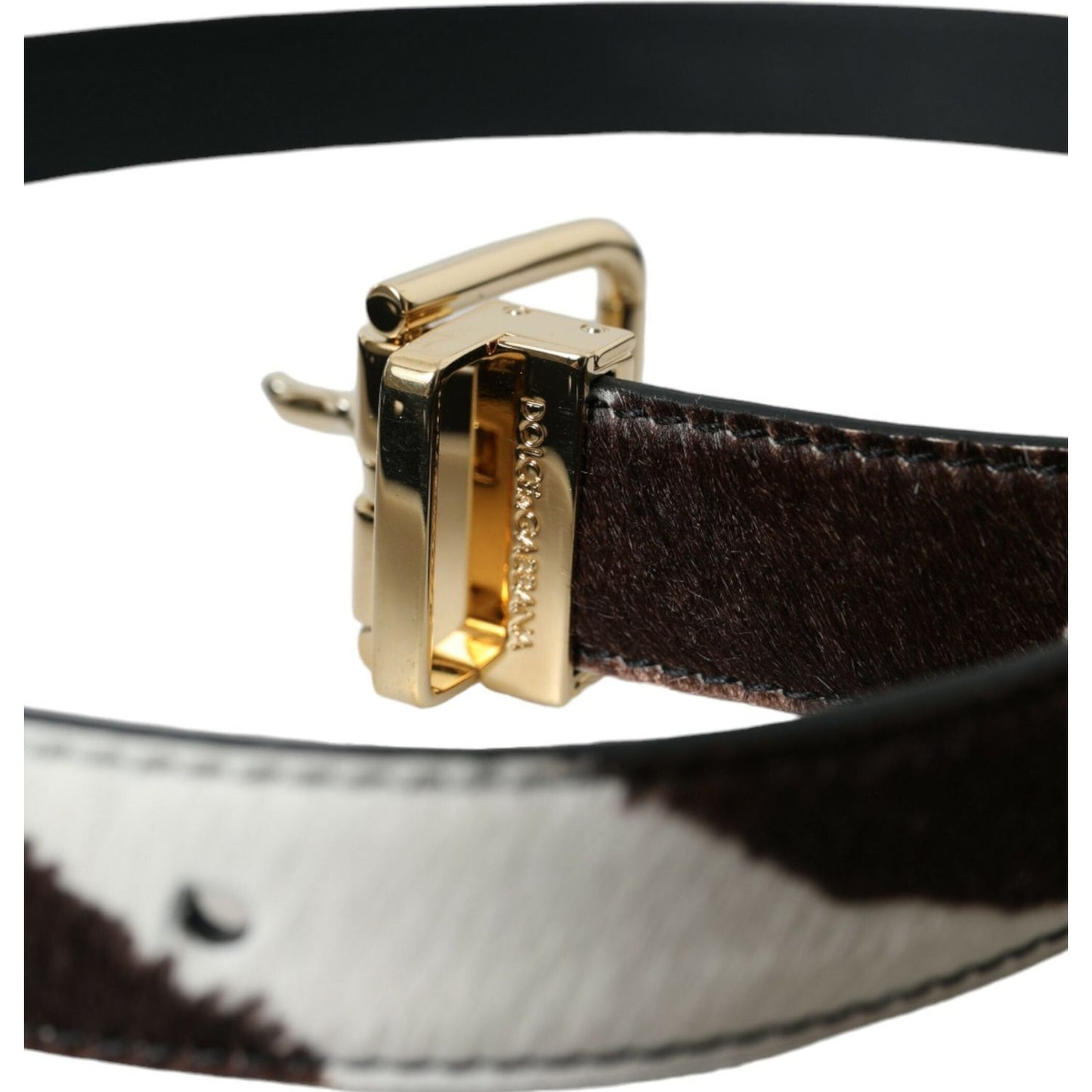 Dolce & Gabbana Brown White Zebra Pony Hair Gold Buckle Belt Dolce & Gabbana