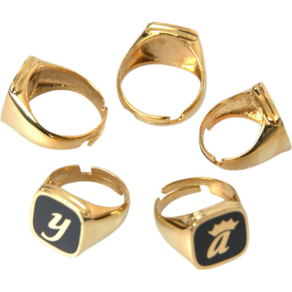 Dolce & Gabbana Gold Brass ROYAL Enamel Set of 5 Ring