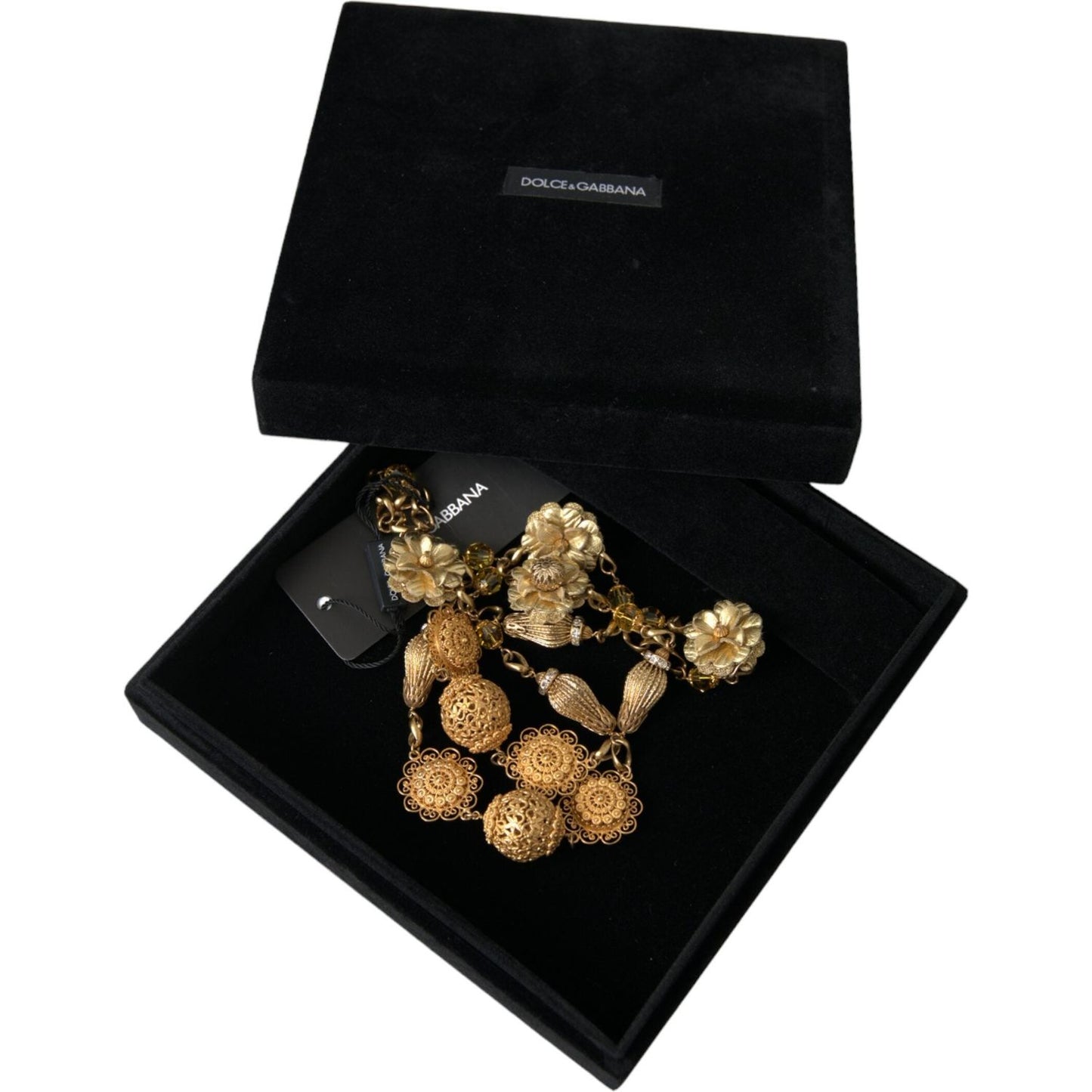 Dolce & Gabbana Crystal Flower Filigree Gold Brass Statement Necklace Dolce & Gabbana