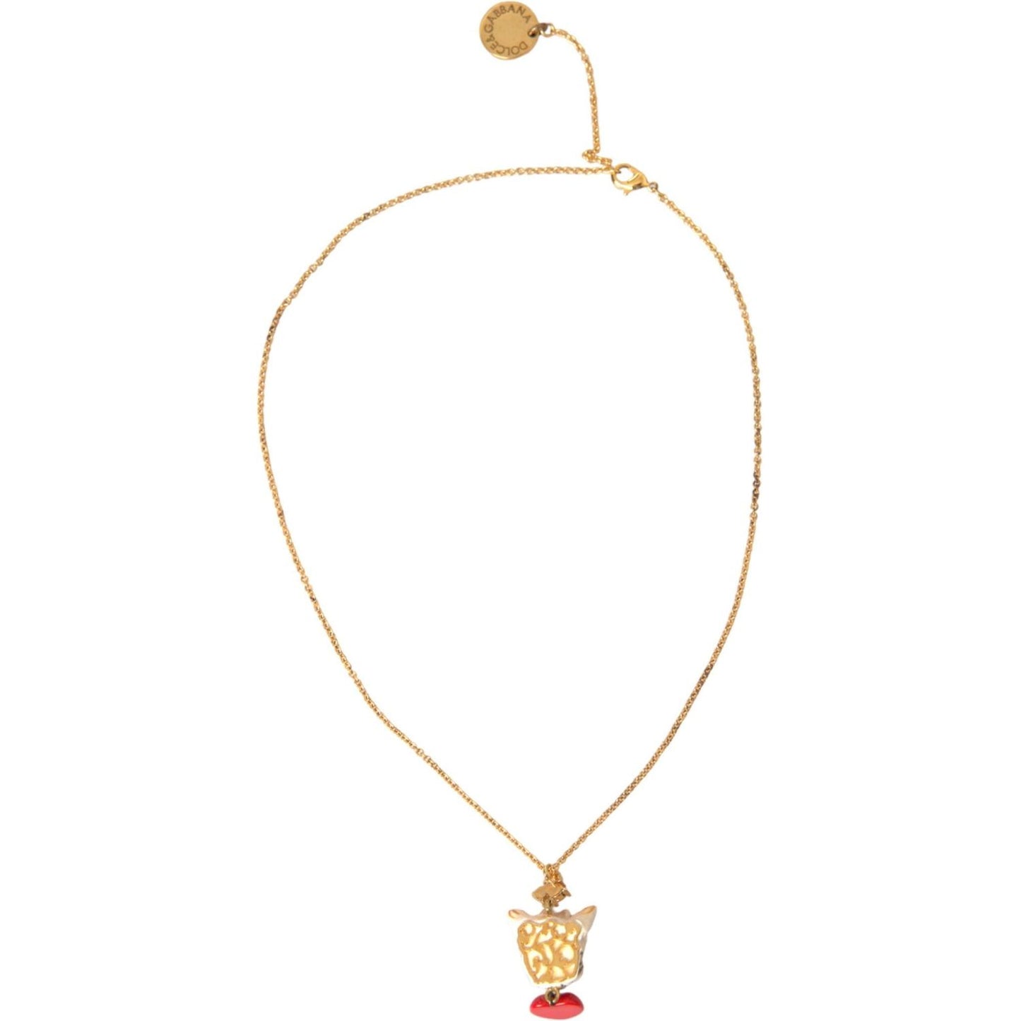 Dolce & Gabbana Gold Brass Chain Dog Heart Pendant Charm Necklace Dolce & Gabbana