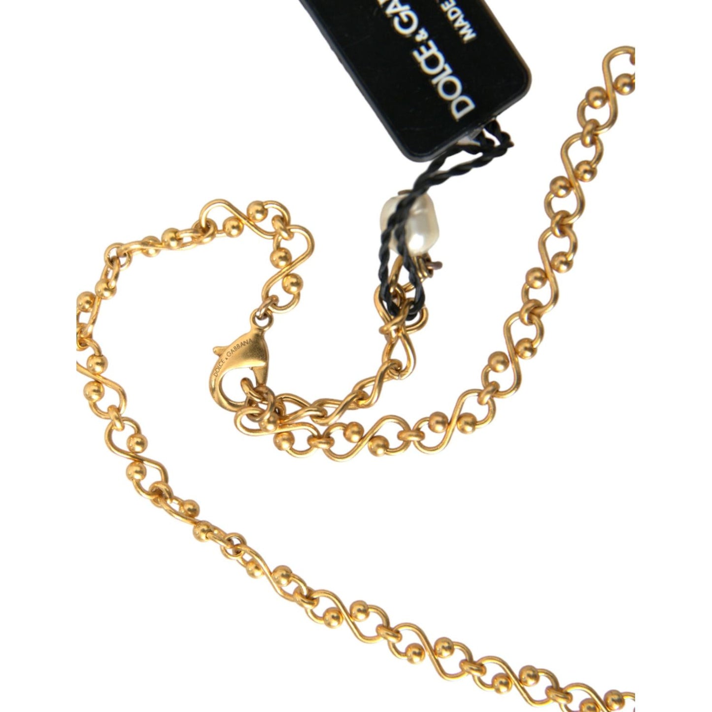 Dolce & Gabbana Gold Brass Chain Pearl Pendant Charm Necklace Dolce & Gabbana