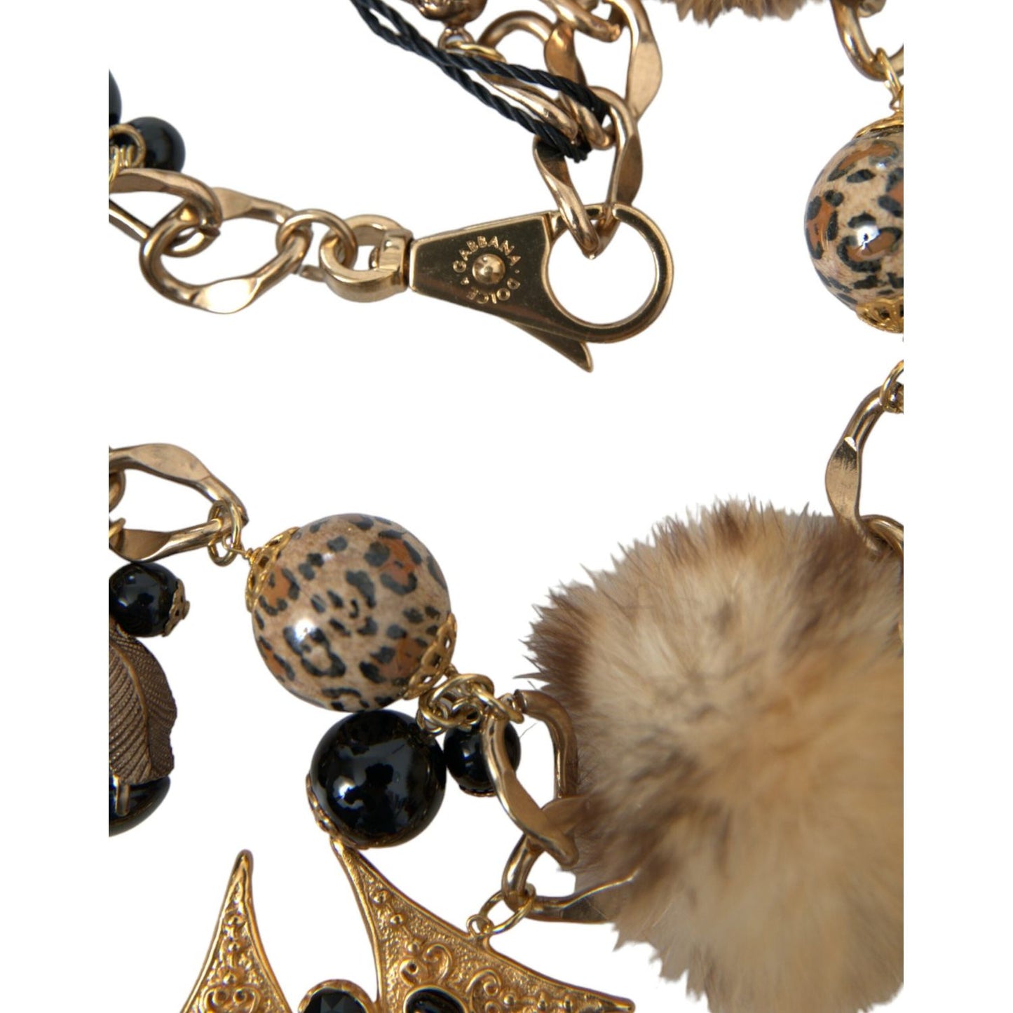 Dolce & Gabbana Gold Black Crystals Lapin Fur Filigree Chocker Necklace Dolce & Gabbana