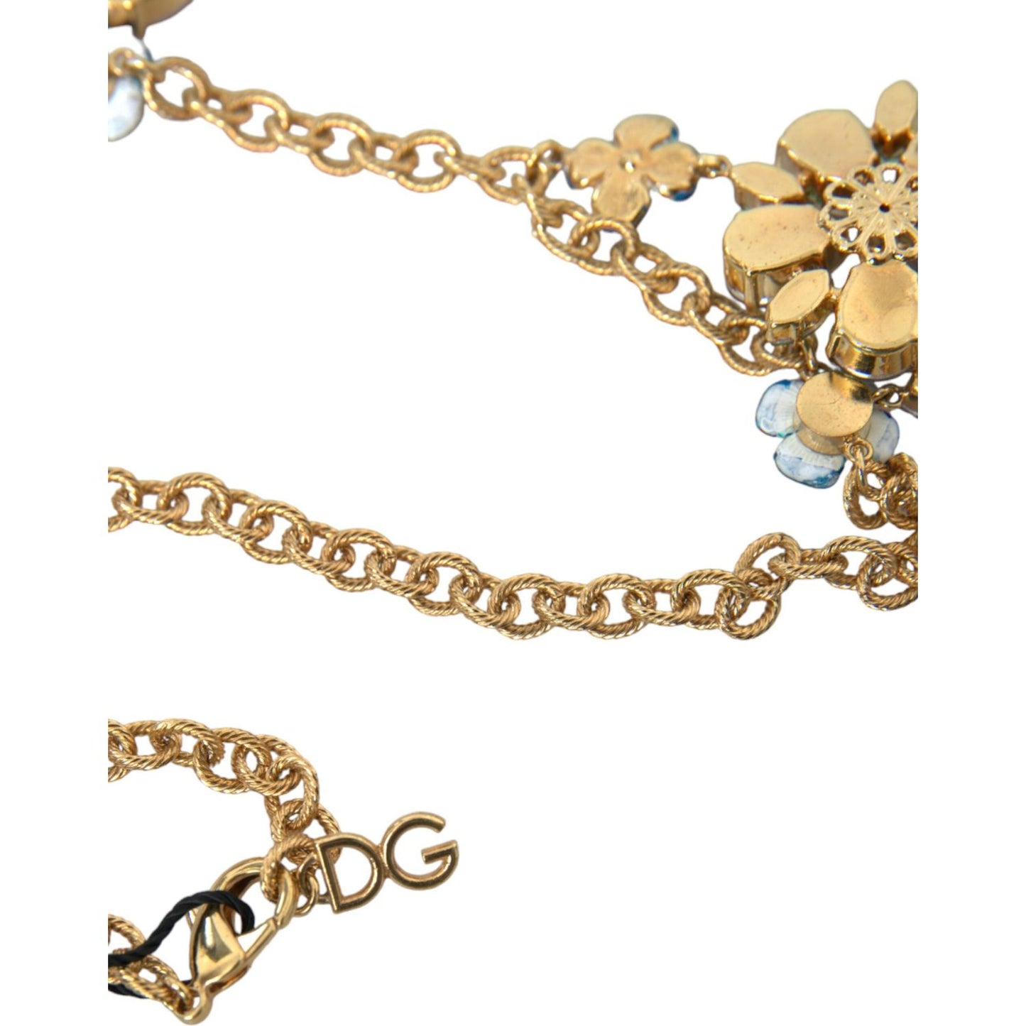 Dolce & Gabbana Gold Brass Chain Crystal Floral Pendant Charm Necklace Dolce & Gabbana