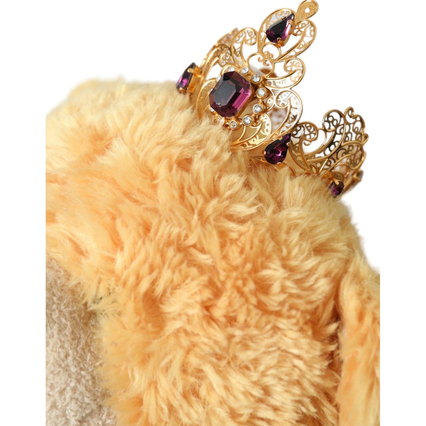 Dolce & Gabbana Brown Teddy Bear Gold Crystal Crown Hair Band Diadem Dolce & Gabbana