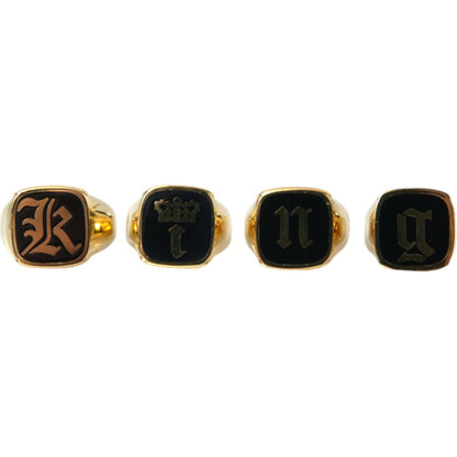 Dolce & Gabbana Gold Brass KING Enamel Set of 4 Ring