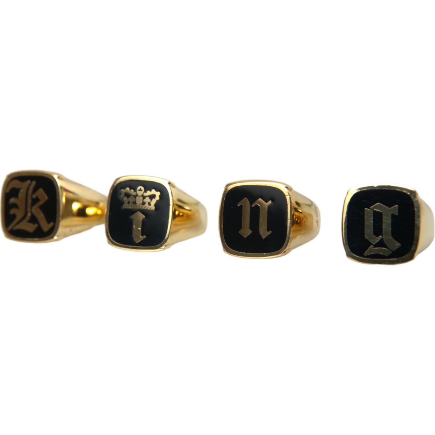 Dolce & Gabbana Gold Brass KING Enamel Set of 4 Ring Ring Dolce & Gabbana