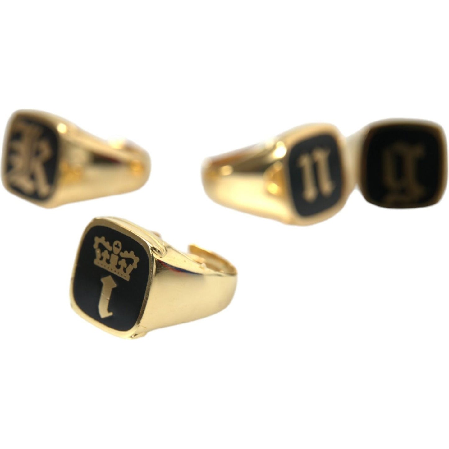 Dolce & Gabbana Gold Brass KING Enamel Set of 4 Ring Ring Dolce & Gabbana