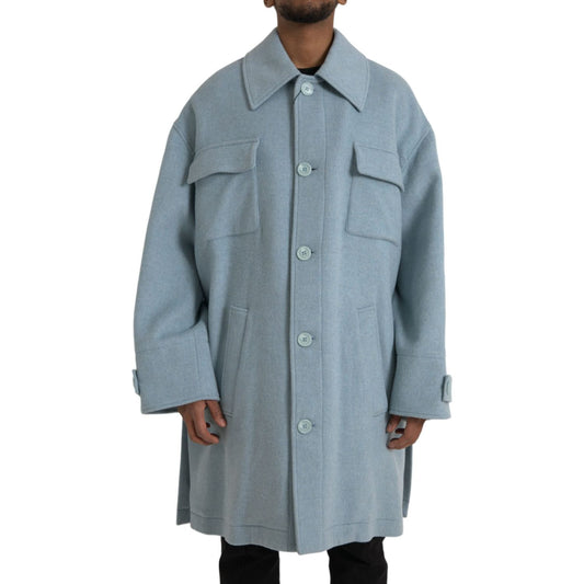 Dolce & Gabbana Light Blue Wool Button Trench Coat Jacket Dolce & Gabbana