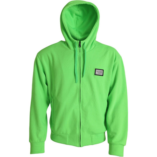 Dolce & Gabbana Neon Green Hooded Full Zip Top Sweater Dolce & Gabbana