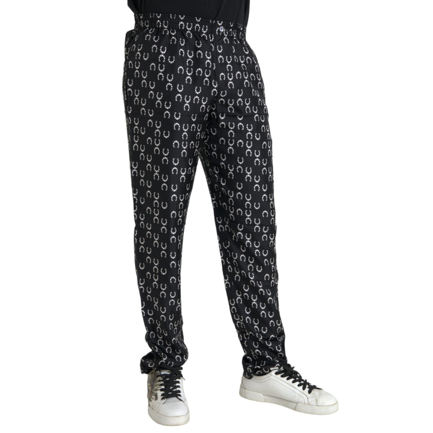 Dolce & Gabbana Black Horseshoe Print Silk Pants