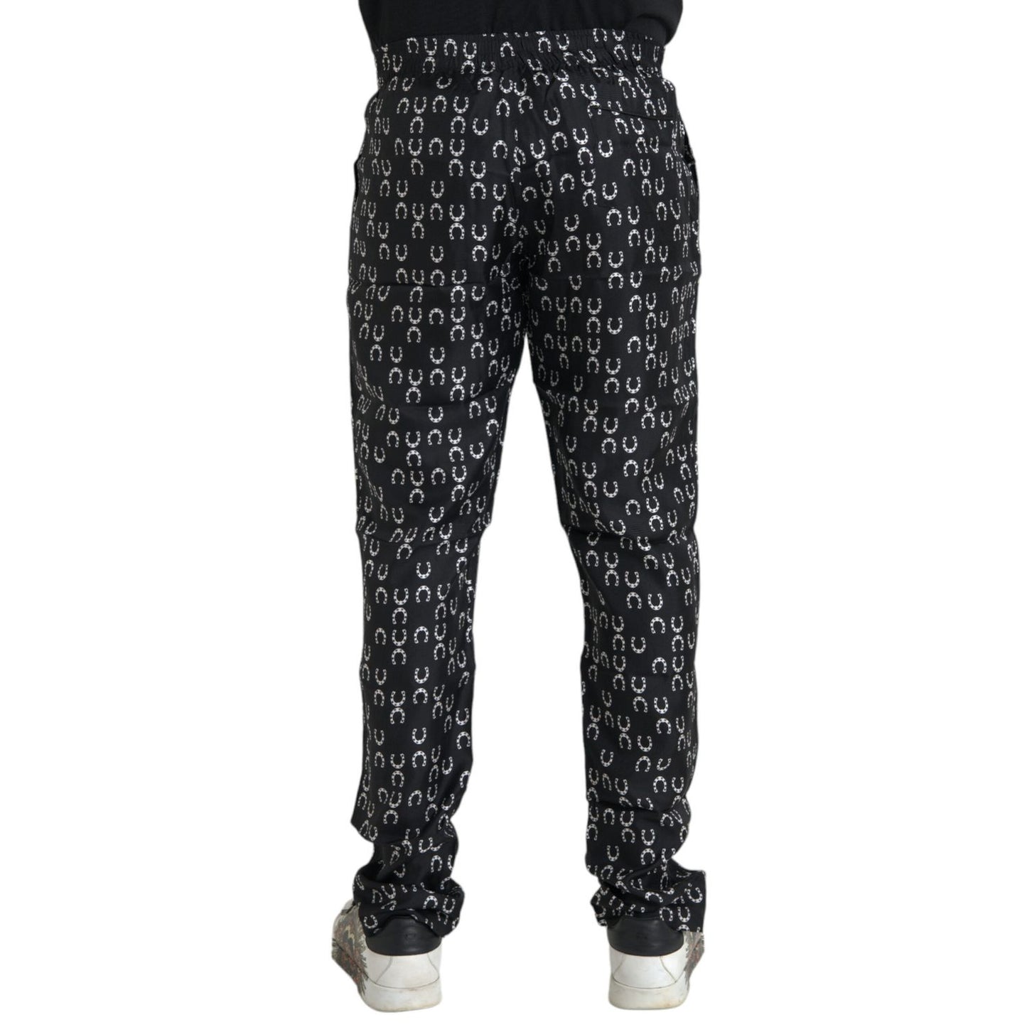 Dolce & Gabbana Black Horseshoe Print Silk Pants