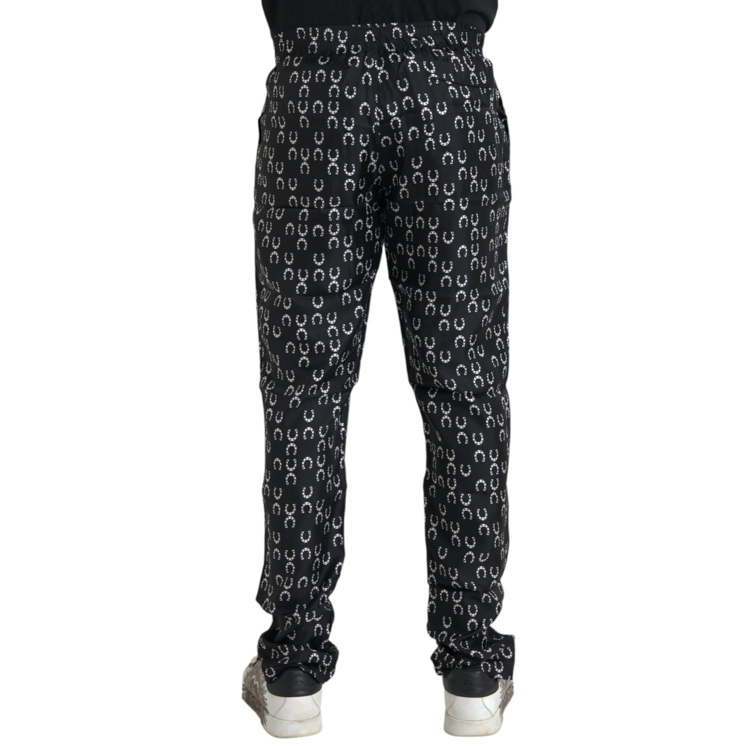 Dolce & Gabbana Black Horseshoe Print Silk Pants