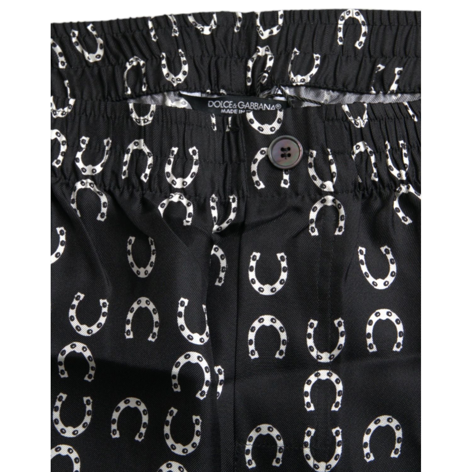 Dolce & Gabbana Black Horseshoe Print Silk Pants
