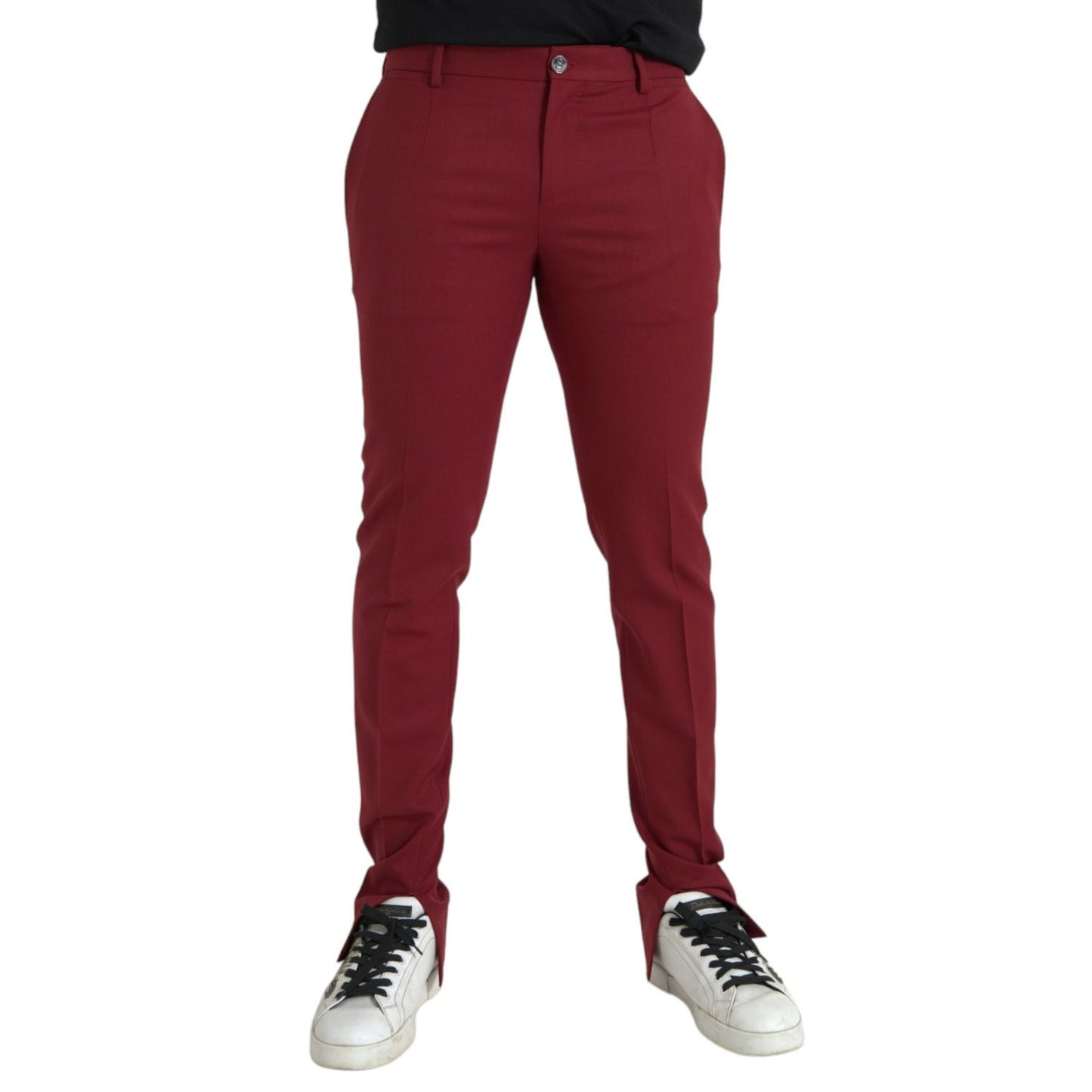 Dolce & Gabbana Red Wool Men Slim Fit Dress Pants